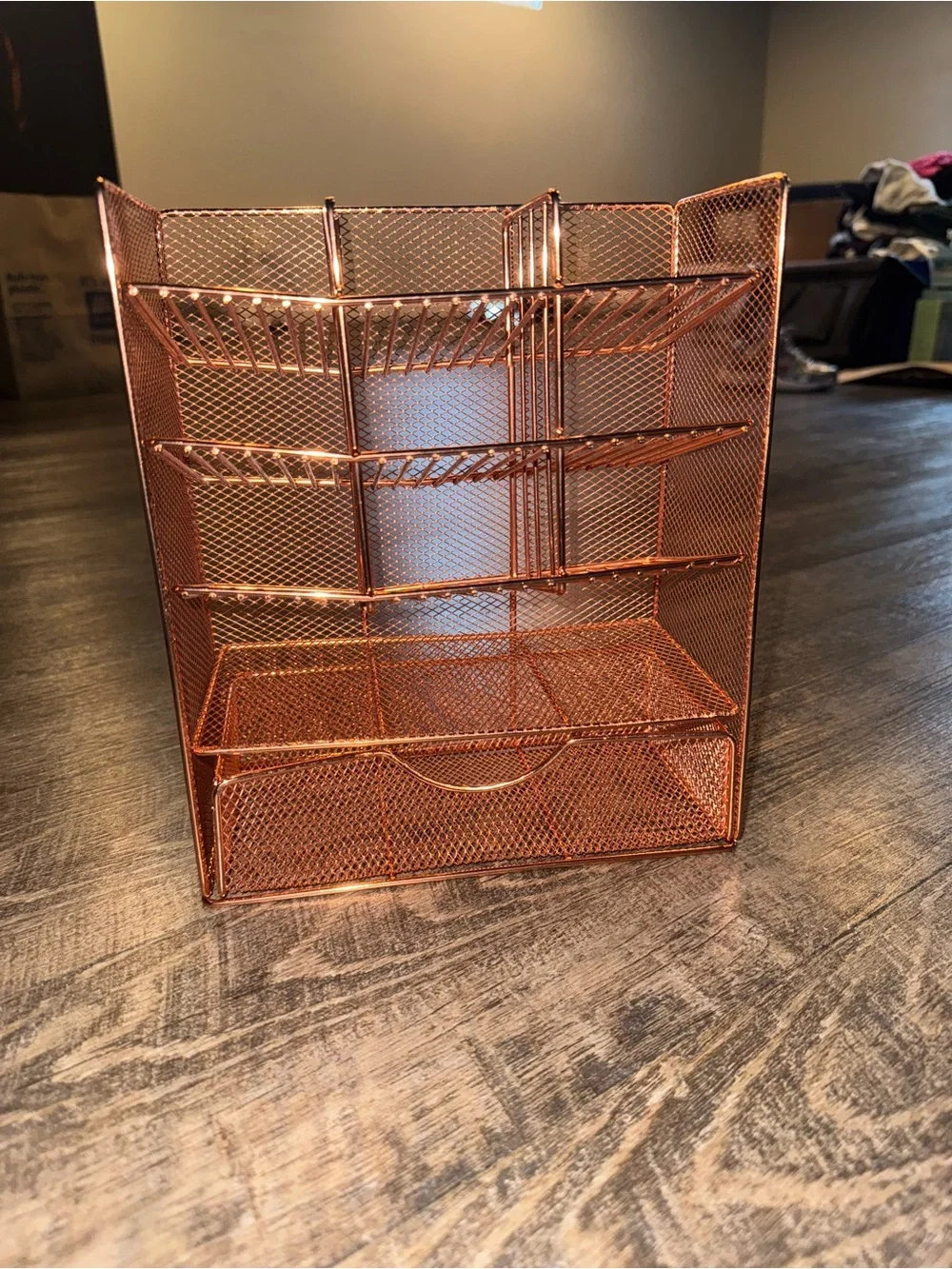 Metal Mesh Jewelry Organizer with Drawer - Copper Finish
